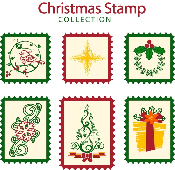手绘的圣诞邮票标签素材