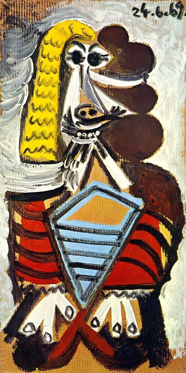 1969Hommeassis1西班牙画家巴勃罗毕加索抽象油画人物人体油画装饰画