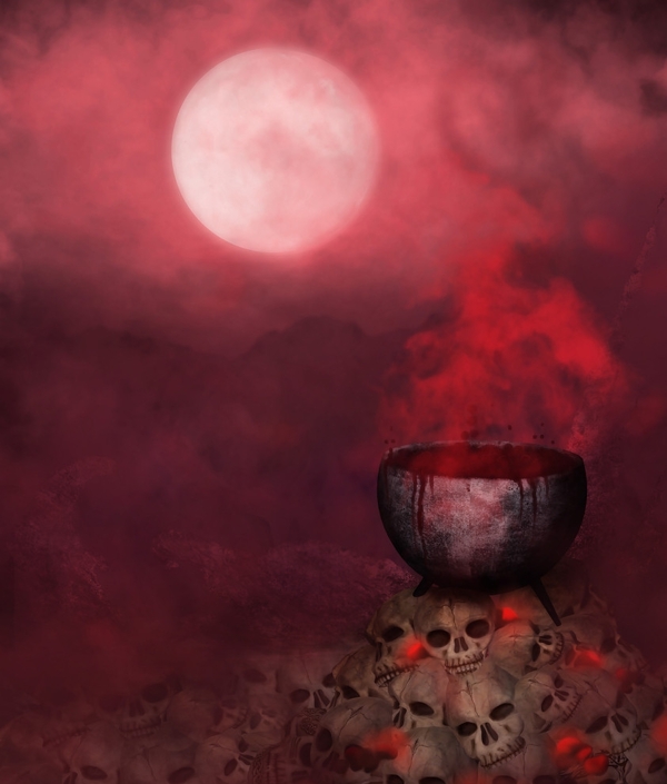 烟雾弥漫的恐怖神话世界骷髅圆月图片