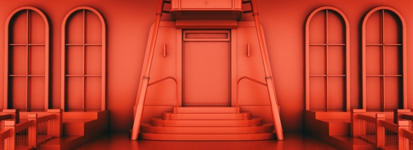 原创3D立体楼梯空间红色复古风背景