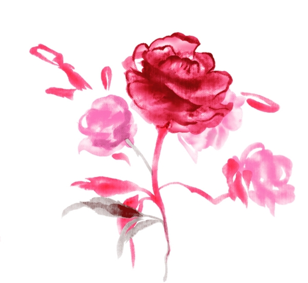 玫瑰水墨画