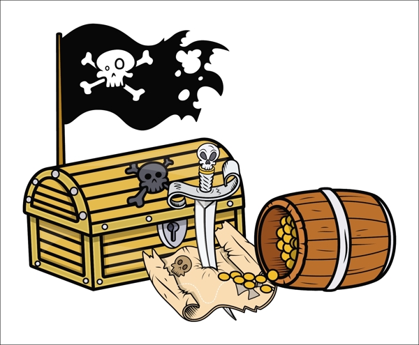 海盗的宝藏卡通插画矢量
