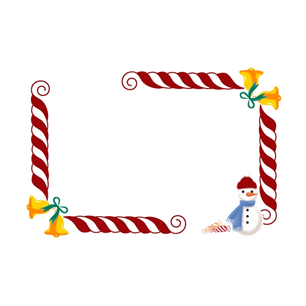 手绘圣诞边框铃铛红色彩带雪人小清新可商用