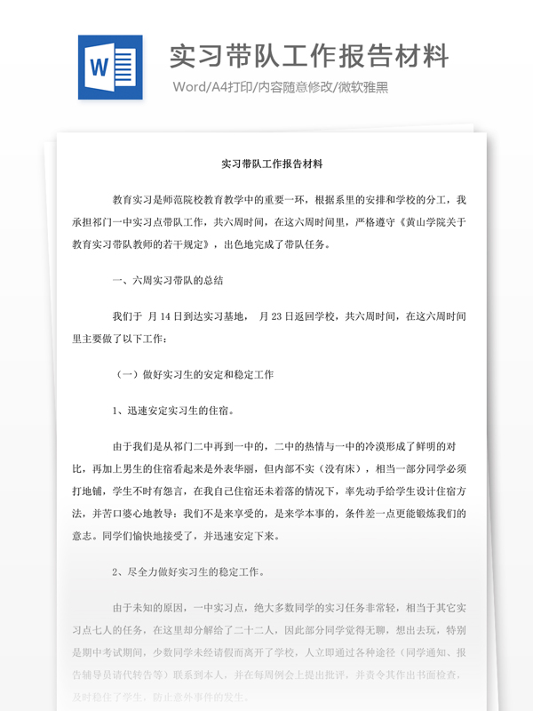 实习带队工作报告材料