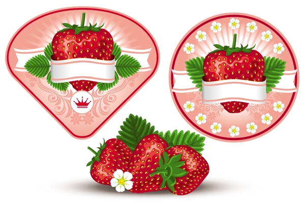 矢量草莓水果元素瓶贴花纹背景