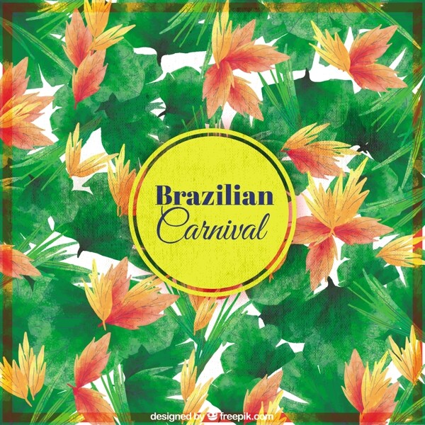 巴西狂欢节水彩叶的背景