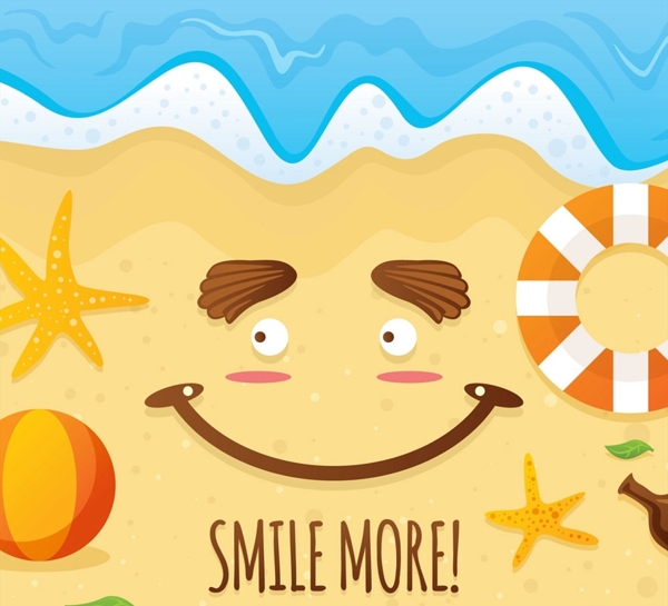 夏季沙滩笑脸矢量图片