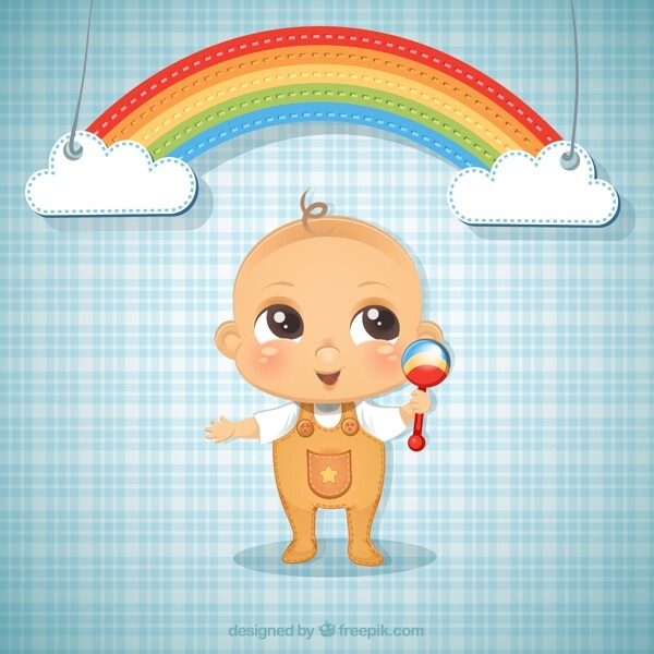 可爱婴儿和彩虹