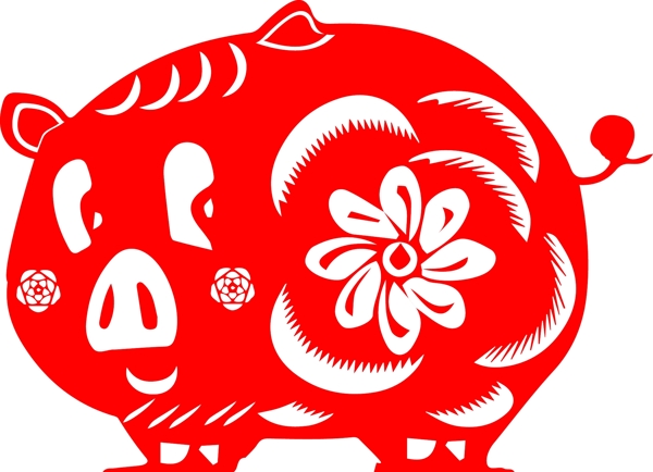 红色新年喜庆剪纸猪元素
