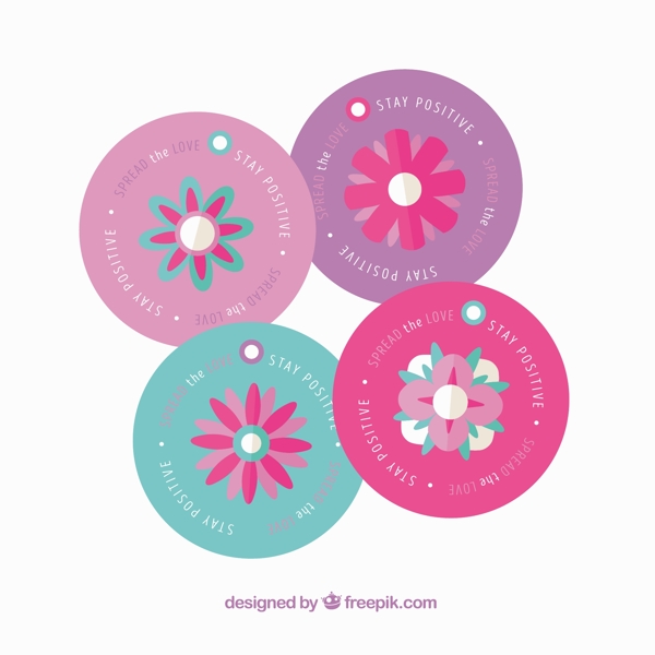 彩色花朵的圆形标签图标