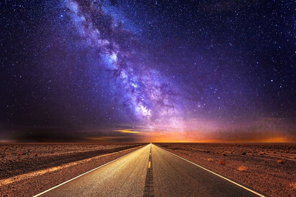 星空夜晚道路背景海报素材图片