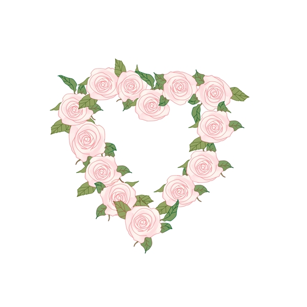 心形粉红色玫瑰花插画
