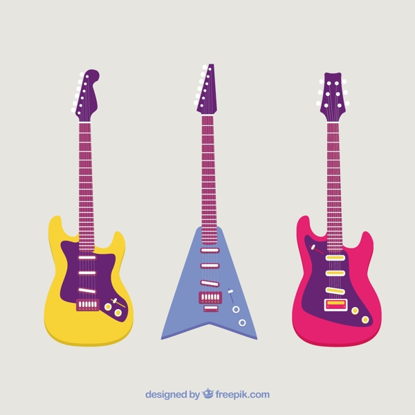 彩色电吉他平面设计插画