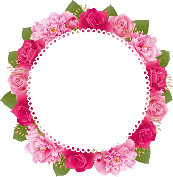 浪漫粉色花朵边框元素