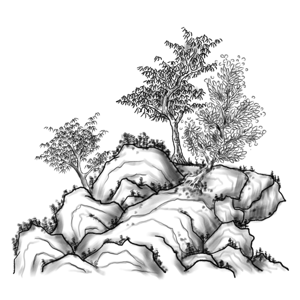 中国风水墨山石植物