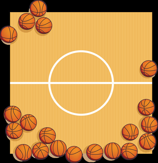 手绘篮球场篮球插图免抠png透明图层素材