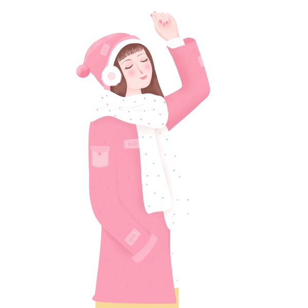 小清新穿着粉色大衣的女孩人物设计