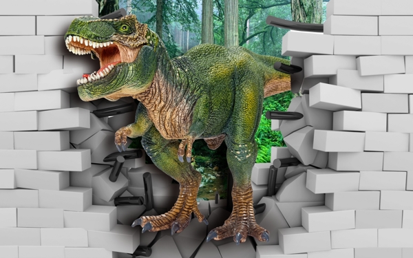 3D破墙效果恐龙背景墙