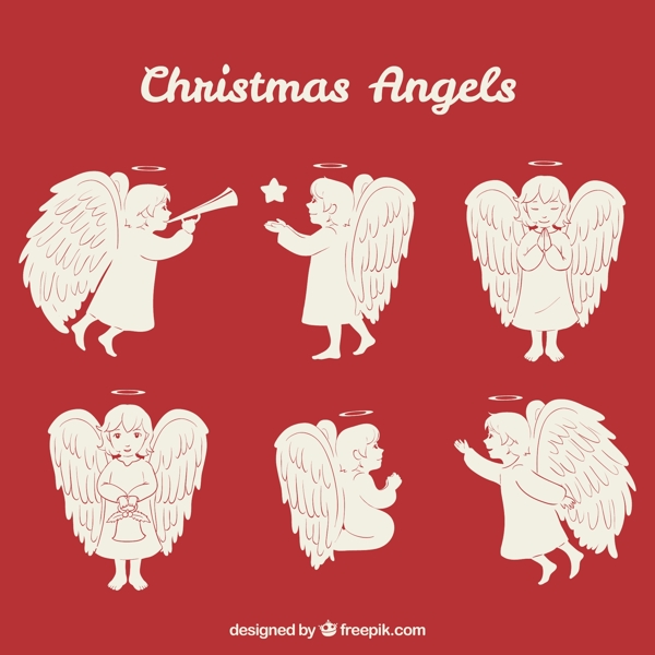 手绘的圣诞天使漂亮的翅膀