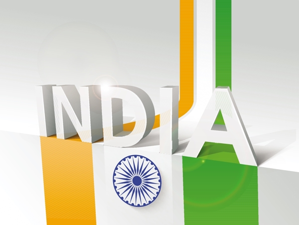印度立体字与国旗背景