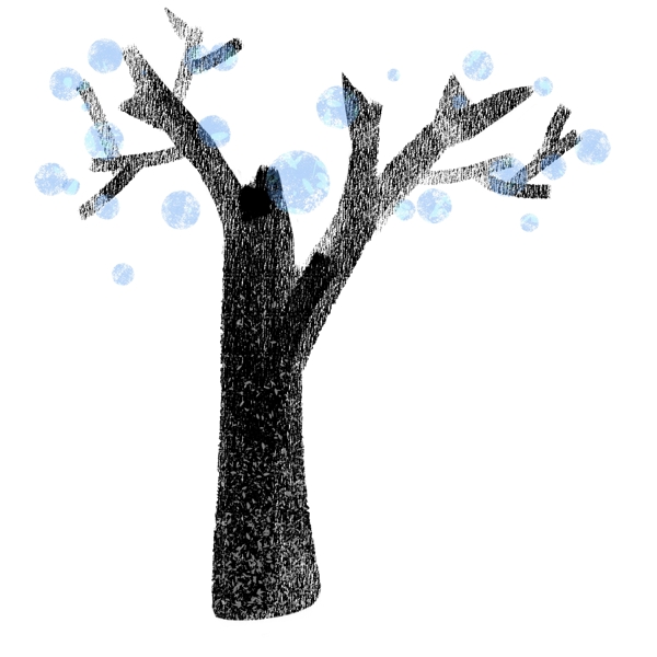 手绘冬季雪中大树插画