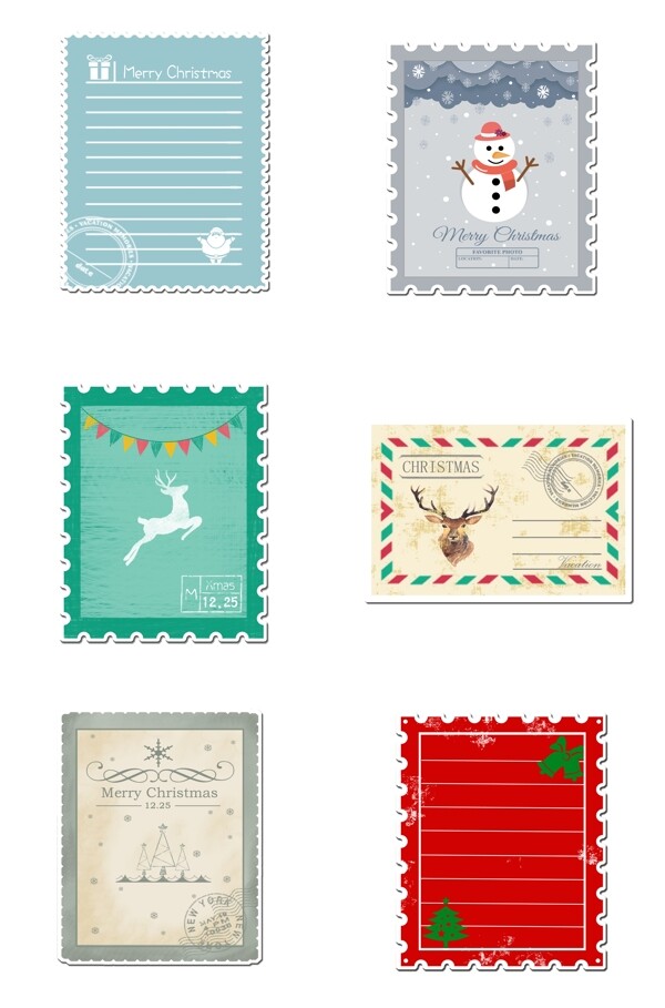 圣诞节手绘小邮票套图