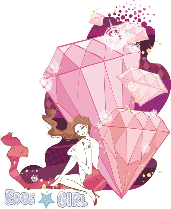 矢量时尚女孩插画素材钻石