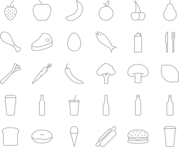 免费的收集30详细的食物插图的矢量格式