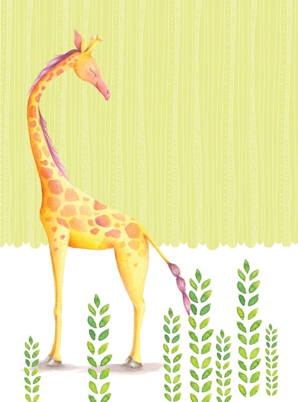森系可爱长颈鹿免抠背景印刷画册装饰设计