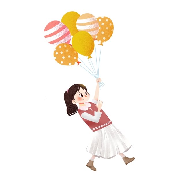 卡通可爱拿着一束气球的女孩子