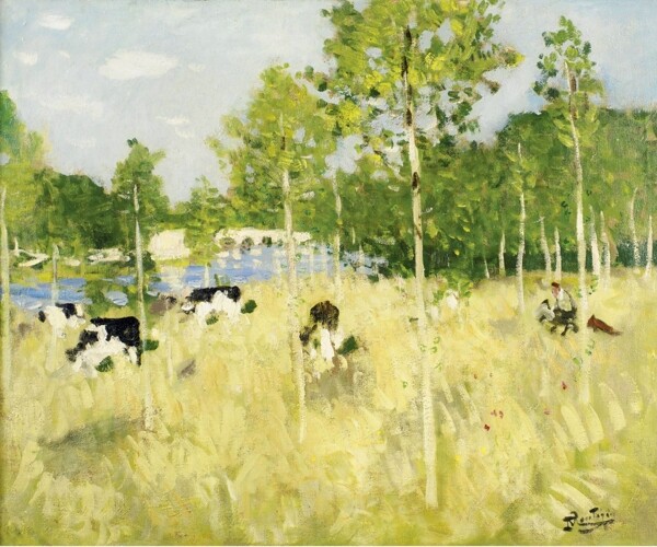 PierreEugeneMontezinCowsontheMeadow画家风景画静物油画建筑油画装饰画