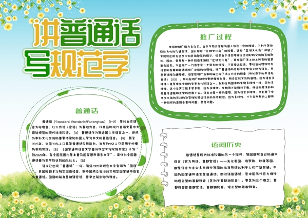 绿色清新讲普通话写规范字小报手抄报