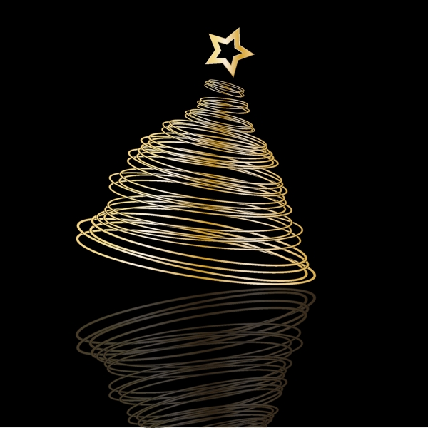 黑色背景上的螺旋形圣诞树