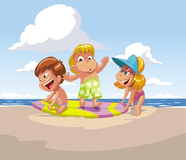 矢量儿童夏季海滩素材