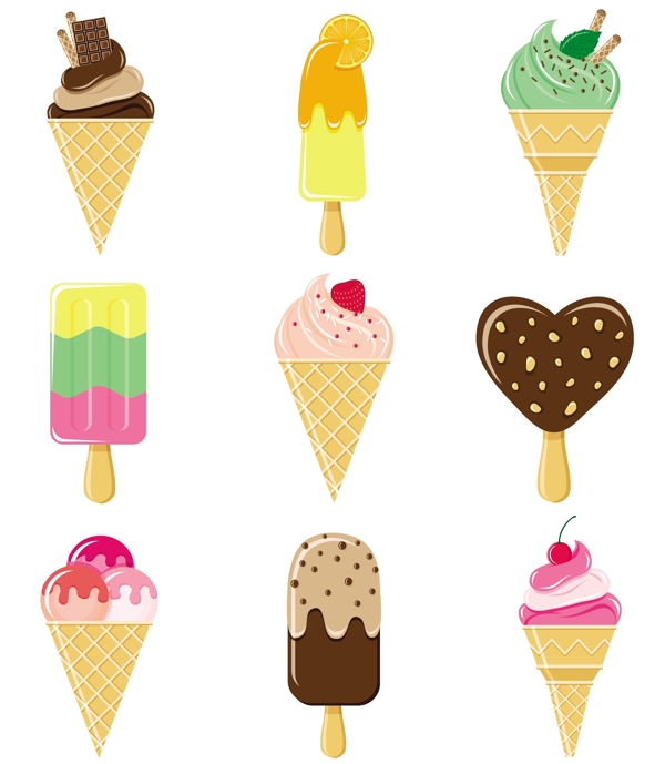 矢量美味的冰淇淋和糖果色的材料