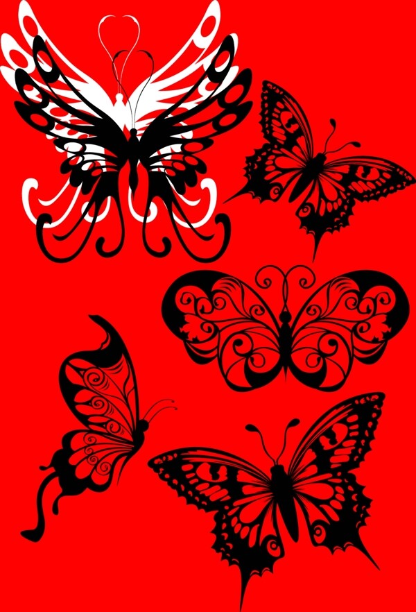 漂亮的蝴蝶花纹纹身纹饰图案Photoshop笔刷