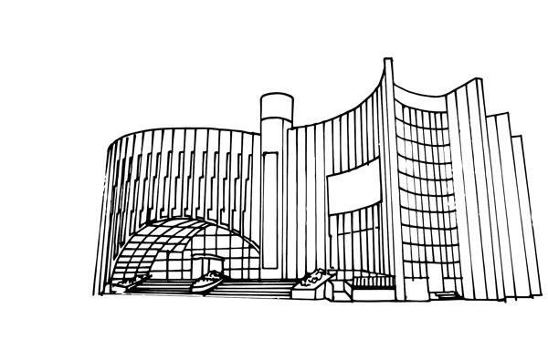现代建筑场景手绘黑白线条矢量学校建筑