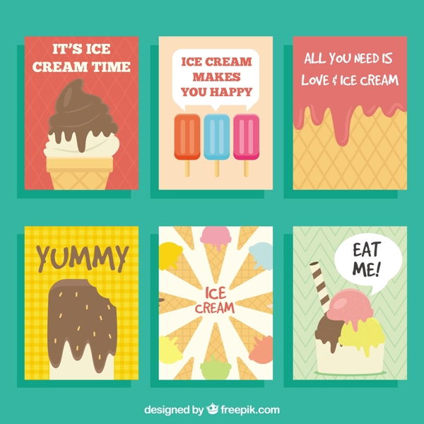 各种冰淇淋雪糕插图平面设计卡片模板