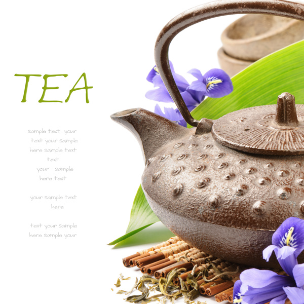鲜花与茶壶图片