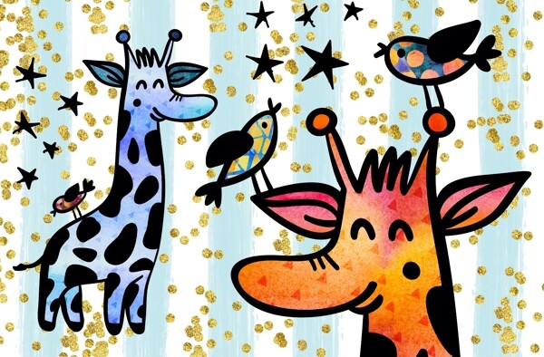 色彩缤纷鲜艳的长颈鹿海报设计psd模板