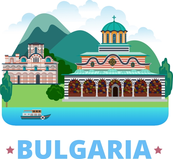 保加利亚特色建筑插画