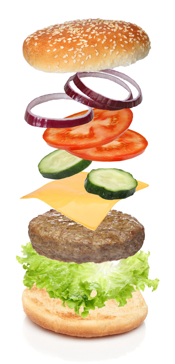 创意烤肉蔬菜汉堡图片