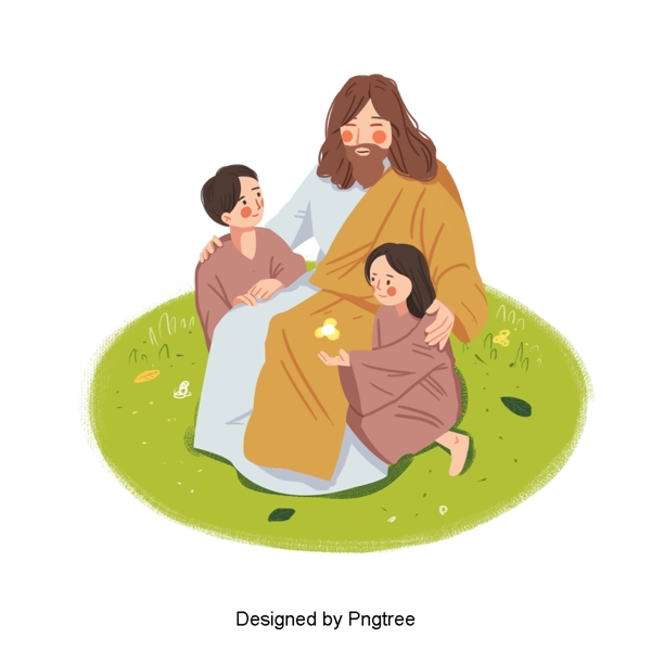 可爱的耶稣和儿童手绘插图