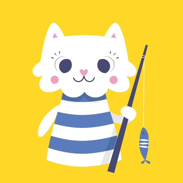 印花矢量图可爱卡通动物猫鱼免费素材