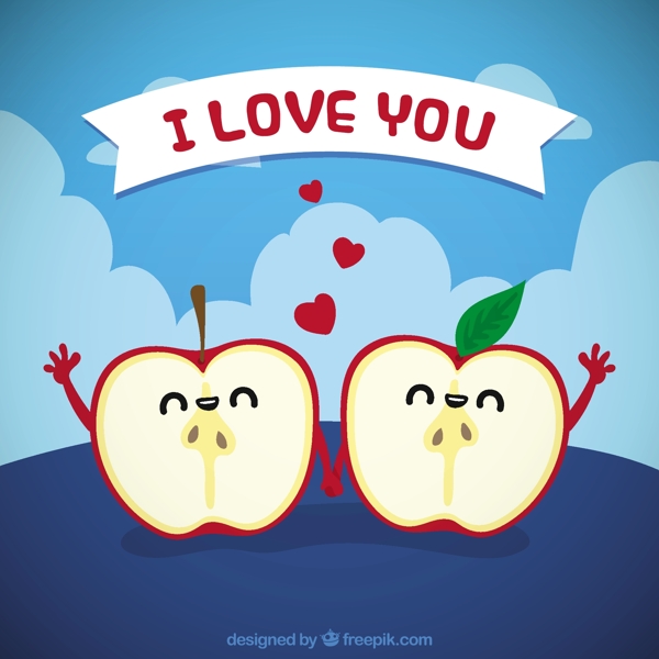 快乐的苹果片在爱中