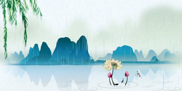 彩绘中国风山水背景设计