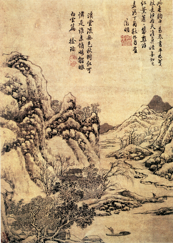 山水名画书画千林曳杖图