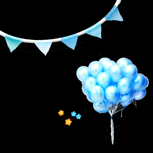 蓝色元素气球祝福挂坠透明素材