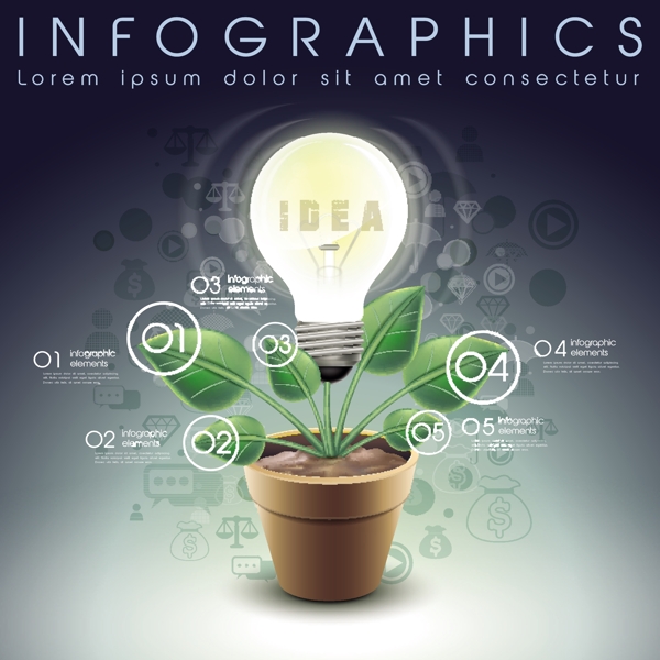 创意灯泡花盆商务信息图矢量素材图片