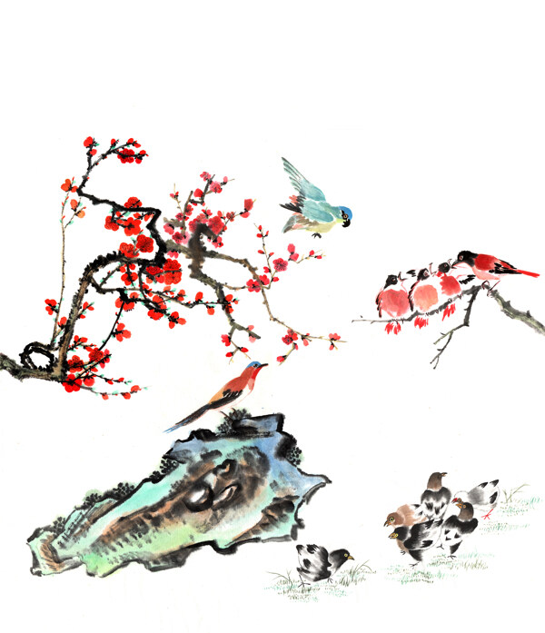 梅花麻雀中国画图片
